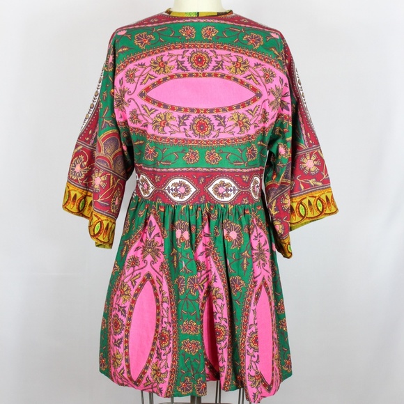 Vintage Dresses & Skirts - Vintage pink & green paisley dress 60s 70s